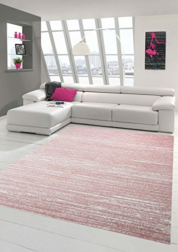 Designer und Moderner Teppich Wohnzimmerteppich Kurzflor Uni Design in Rosa Größe 120x170 cm