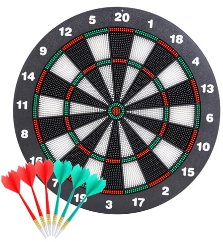 Theefun Safety Dart Board Set -16 Inch Rubber Dartboard Game with 6 Soft Tip Darts for Men Women, Party, Office Family Leisure Sport
