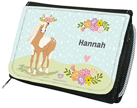 wolga-kreativ Personalisiertes Geldbeutel Kinder mit Namen - Portemonnaie für Mädchen oder Junge mit Pferd Motiv - Geldbeutel Mädchen Junge Kinder Geschenk mit Namen