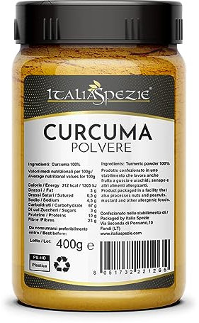 Italia Spezie - Curcuma in polvere di primissima qualità 100% - Barattolo 400g con tappo spargitore