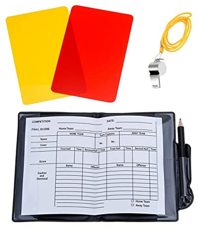 Sport Schiedsrichter Set,Fußball Schiedsrichter Karten Warnung Rote Gelbe Schiedsrichter Karten mit Edelstahl Pfeifen Fußballkarten für Fußballspiel