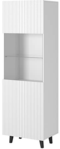 Furniture24 Vitrine Pafos Schrank Vitrinenschrank 1 türiger Wohnzimmerschrank Weiß matt, 60x182x40
