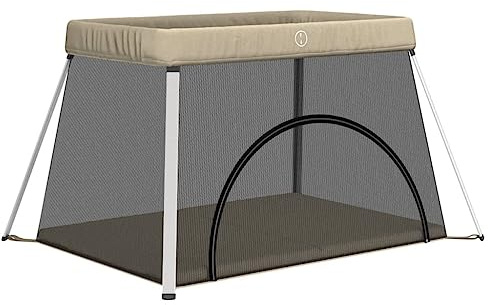 vidaXL Parque infantil para bebés con colchón tela lino gris taupé