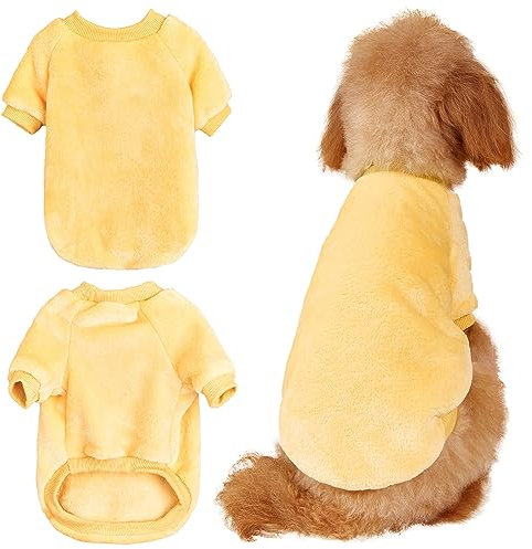 Winmany Hundepullover für Welpen, Weihnachten, Flanellmantel, Winter, warme Kleidung, Haustier, Katze, weiche Einteiler, Jacke für kleine mittelgroße Hunde, Katzen (groß, gelb)