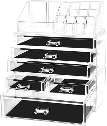 QWORK® Organizador de maquillaje, organizador de acrílico, almacenamiento de maquillaje, con 6 cajones, transparente