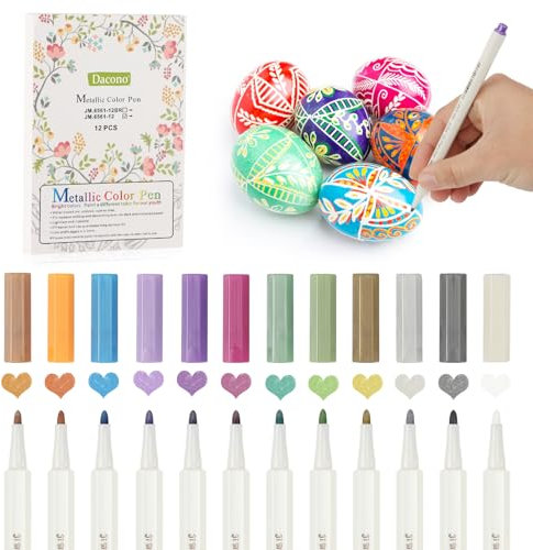 Dacono Premium Metallic Marker Stifte mit Feiner Spitze/Metallic Lackstifte, 12 Farben Doodle Dazzle Stifte für Gästebuch Hochzeit, Scrapbook Zubehör, Keramik, Weihnachten Halloween Deko Stifte