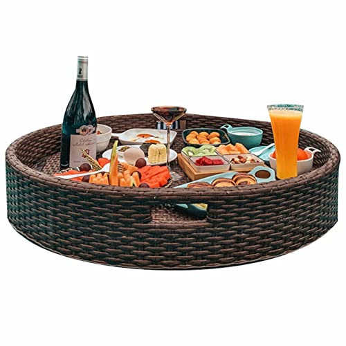 ExoticaBlend Geflochtenes Tablett Aus Rattan, Schwimmendes Tablett Für Den Pool, Schwimmender Billardtisch, Schwimmender Getränkehalter Für Den Pool, Schwimmende Bar Für Den Pool,Brown-60CM