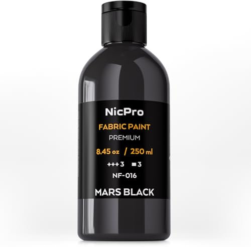 Nicpro pintura textil negro, 250 ml pintura textil permanente y lavable, suave pigmento no tóxico pintura para tela, artesanía, camisetas, zapatos de cuero jeans bolsas de lona