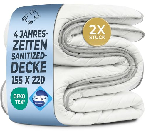 LILENO HOME Premium 4-säsongsöverdrag, 155 x 220 cm [set om 2] med Sanitized allergivänligt – täcke 155 x 220 cm bestående av 2 täcken – som sommar- och vinterfilt – koksäker upp till 95 °C