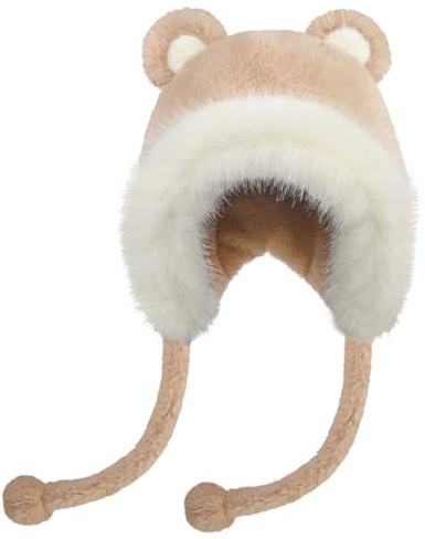 FakeFace Bonnet de Polaire pour Enfant Bonnet Chaud Ours d’Hiver avec Oreillettes Chapeau en Peluche Mignon Doux Chaud Coupe-Vent pour Fille Garçon 3-15 Ans