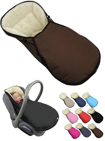BambiniWelt Winterfußsack für Babyschale – kompatibel mit Maxi Cosi Gruppe 0+ – aus Lammwolle, verstellbar & waschbar – Fußsack für Kinderautositz mit 3-Punkt-Gurtsystem, Farbe: braun
