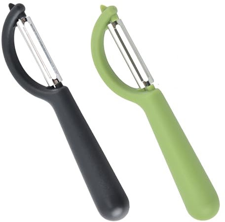 peiqiup Sbucciatore Universale (2 Pezzi), 2 Pelapatate a Forma di P in Acciaio Inossidabile, Pela Verdure con Manico Antiscivolo, Lama in Acciaio Inossidabile, per Verdure Frutta Carote, Nero+Verde