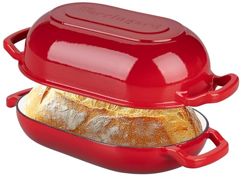 VORRINGARD Enameled Cast Iron Sourdough Bread Oven, Dutch Oven, Loaf Cast Iron Bread Pan for Homemade Bread Baking, Meatloaf Pan with Lid, 5QT, Red