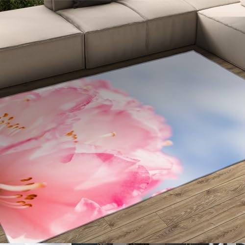 UERWOWELL Mädchen Rosa Rose Teppich niedrigflorig Weiche maschinenwaschbare Kinderzimmerteppiche mit Rosendruck Anti-Rutsch Kinder Spielmatte Leicht zu reinigen 160x200cm