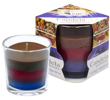 Atmosphere Chic Bougie parfumée Trilogy 3 en 1, pain d'épice, pomme et cannelle, lavande, petit pot, jusqu'à 22 heures de durée, parfum relaxant, verre mat