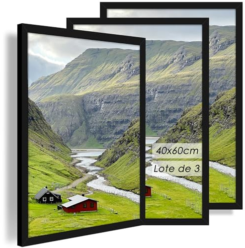 QPQIYIY Marco 40 x 60 cm negro, juego de 3 marcos de fotos de madera para colgar, aptos para fotos, carteles, certificados, pinturas