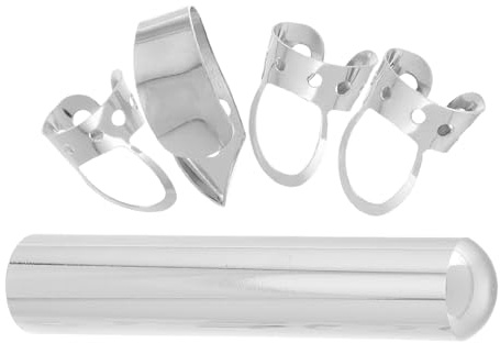 SOIMISS Silver Metal Guitar Slide Bar for Electric Guitar and String Instruments and Finger Picks Set Solid Handheld Design Offering Better Plucking Experience and Easy Control