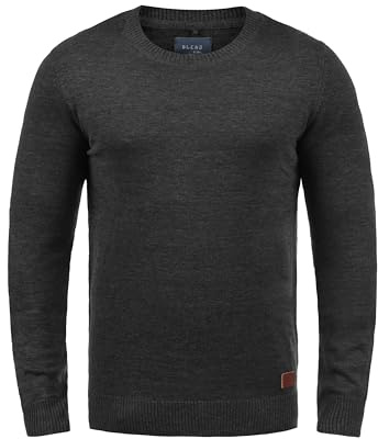 BLEND BHLars Homme Pull en Maille Fine Pull à col Rond Mélange de Coton Regular Fit, Taille:L, Couleur:Charcoal (70818)