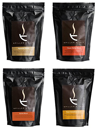 Spiller & Tait Coffee Beans Gift Set |Signature Blend, Barista Blend, Pure Colombian Huila & Classic Italian | Ground Coffee Beans | Taster Pack 4 x 250g of Our Top Coffees