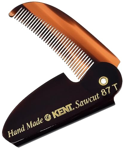 Kent 87T Handmade Folding Pocket Comb for Men, Fine Tooth Hair Comb Straightener for Everyday Grooming Styling Hair, Beard or Mustache, Use Dry or with Balms, Saw Cut Hand Polished, Made in England