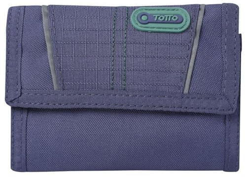 TOTTO - Cartera Juvenil, Modelo UBA, con Sistema de Bloqueo RFID, con 10 Organizadores, Billetera y Tarjetero, Tamaño Compacto, Cierre de Solapa con Velcro, Versátil y Resistente, Color Azul
