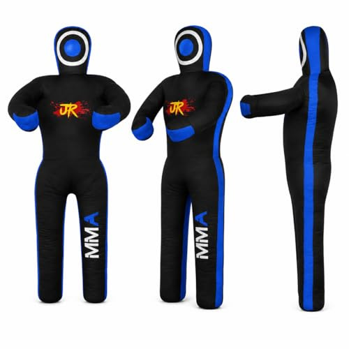 Manichino per allenamento MMA (posizione in piedi) per boxe, combattimento, lancio, grpling, karate, jiu-jitsu, wrestling, senza imbottitura, nero e blu, 177,8 cm