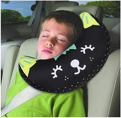 Kids Car Travel Pillow Car Seat Belt Cushion Head Neck Support Pillow Safety Strap Covers Children Headrest for Car Travelling Sleeping Pillow (Black)