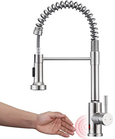 YUANNY Touchless Sensor Wasserhahn Küche, Küchenarmatur mit Ausziehbarer Brause, 360° Drehbar Armatur Küche Mischbatterie 2 Strahlarten,Spültischarmatur Spiralfederarmatur Edelstahl
