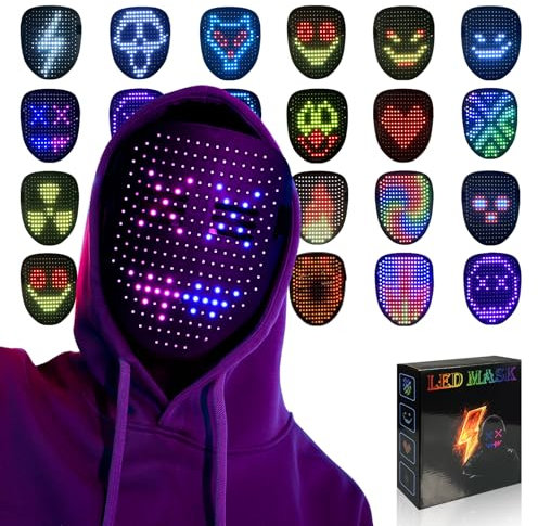 MOYACA Led Mask with Gesture Sensing, LED Lighted Face Transforming Mask for Costume Cosplay Party Masquerade, Light up Mask for Halloween Indoor and Outdoor