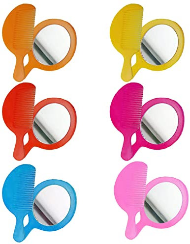 KAYLRE 6 Specchietti Cosmetici + 6 Pettini Specchio Portatile per Viaggi e Campeggio 6 Colori