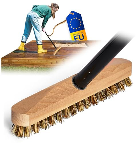 Novaliv Escobilla de madera con cerdas con rosca y mango de 4 piezas – Cepillo abrasivo Union – Cepillo de suelo ideal para limpieza de balcones, terrazas, jardines, interiores y exteriores