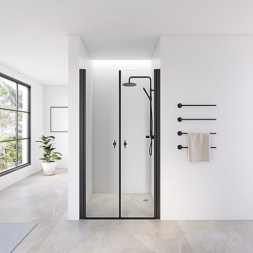 Home Deluxe - Duschabtrennung LAVEA - Klarglas Schwarz - Maße: 105 x 195 cm - 6 mm nanobeschichtetes Sicherheitsglas, inkl. Scharniere und Montagematerial I Duschtür Pendeltür Duschtrennwand