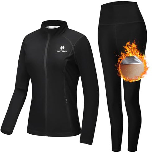 HOTSUIT Vêtement de sudation pour Femme avec Sweat jacket et Sauna leggings pour perte du poids avec exercise, boxe avec couleur Noir, 2XL