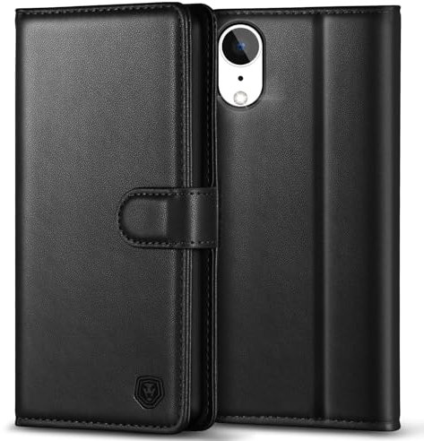 Kuafcase Compatible for iPhone XR Case with 4 Card Slots Magnetic Closure Kickstand Shockproof Protective Phone Case Compatible for iPhone XR - Black