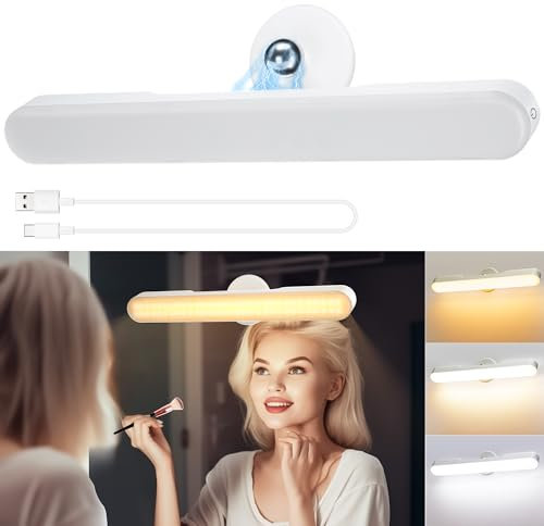 Rinfency Sans Fil Miroir Coiffeuse Led Pour Miroir, Rechargeable 4000 mAh Lumiere Coiffeuse Lampe, Autocollant Lumière Coiffeuser Pivotant à 360° Amovible et Portable