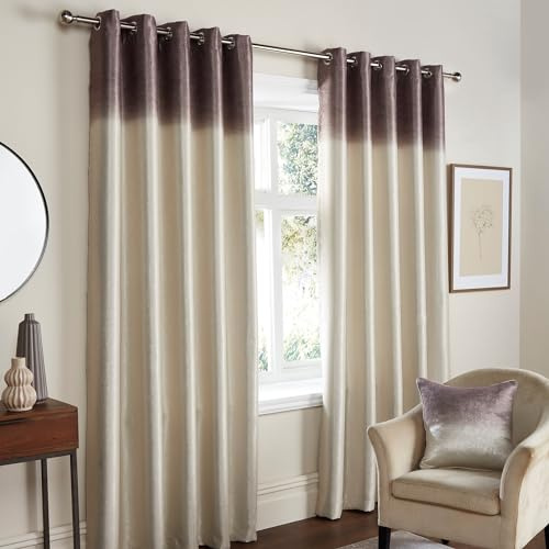 Fusion Chocolate Brown Ombre Curtains - W66 x L54 (168 x 137cm) - 2x Panels - Luxury Shimmer Drapes for Bedroom/Living Room