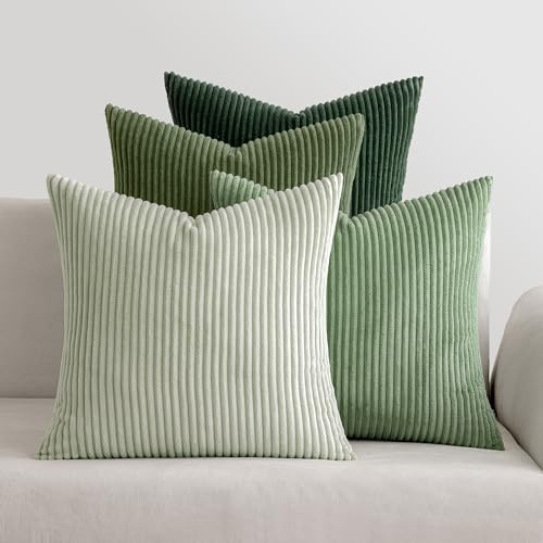 MIULEE Corduroy Cushion Covers Soft Decorative Square Throw Pillow Covers Cushion Soft Pillowcase Striped Pack of four for Home decor Sofa 45cm x 45cm,18x18 Inches Forest Green Series