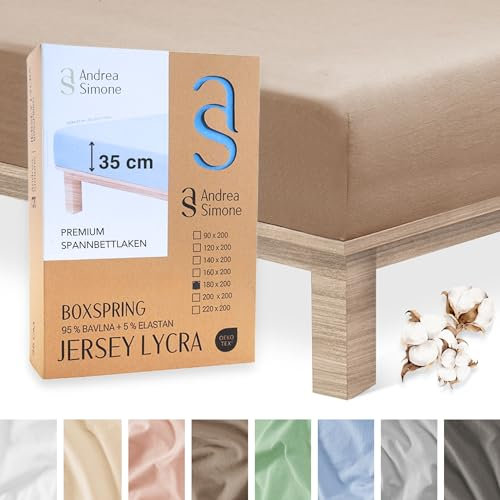 Andrea Simone Premium Spannbettlaken 120x200cm | Bettlaken 120x200 | Spannbetttücher auch für Boxspringbett, bis 35cm, 95% Baumwolle + 5% Lycra, Braun Spannbetttuch, 185 g/m², Jersey 120 x 200