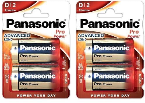 PANASONIC Lot de 2 Blisters de 2 Piles Alcalines Pro Power Gold LR20 / D - 1,5V