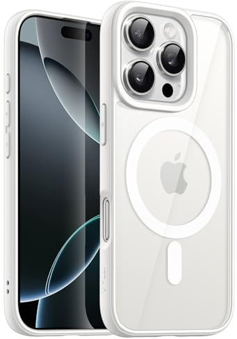JETech Magnetic Case for iPhone 16 Pro 6.3-Inch Compatible with MagSafe, Shockproof Phone Bumper Cover, Solid Color Matte TPU Frame, Anti-Scratch Clear Back (White)