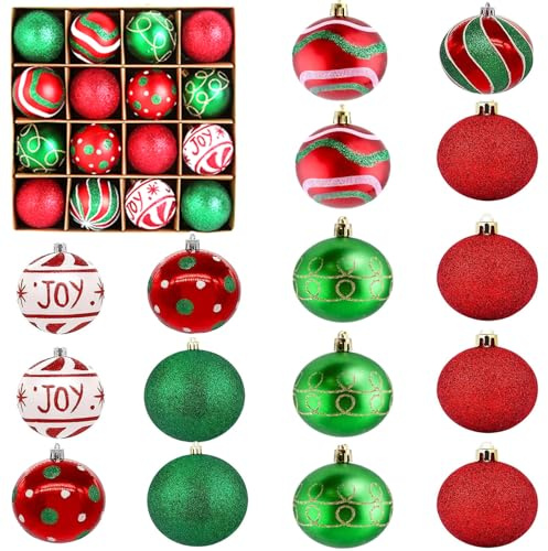 16 Piezas Bolas de Navidad - Set de Decoración del Árbol, Adornos Colgantes de Plástico, Kugeln para Árboles Navideños