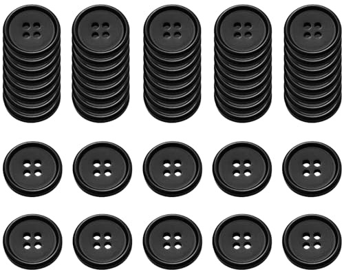 50PCS Black Resin Buttons, Black Domed Round Buttons 4 Hole Button 15mm Round Sewing Button Sew On Coat Making for Crafting, Sewing, Replacement, Knitting(24L)