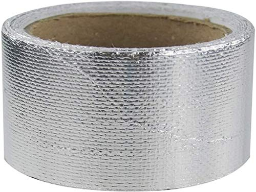 Högtemperaturtejp, värmebeständig stark Reflekterande värmeskyddstejp Högtemperatur värmesköldomslagstejp Glasfiberrulltålig avgasomslag Värmeisolerande glasfibertejp(Silver,5M)