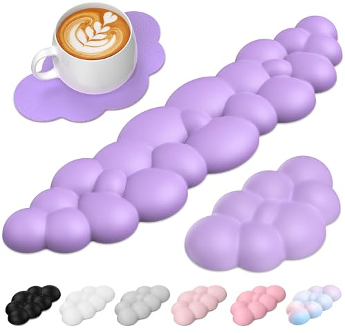 TECKNET Cloud Wrist Rest Keyboard Set, Memory Foam & PU Leather,Purple | Cloud Keyboard Rest for Wrist Support and Arm Rest, Desk Cloud Wrist Pad for PC/Gaming/Hand Cushion/Computer