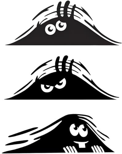 3 Pcs 3D Funny Peeking Monster Cartoon Auto-Aufkleber, Peeking Monster Scary Eyes Autoaufkleber Peeking Elf Autoaufkleber Wasserdichter Autoaufkleber Smile and Anger Autoaufkleber