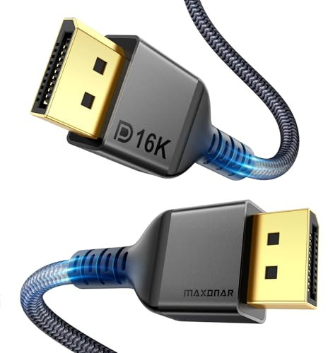 Maxonar 16K DisplayPort 2.1 Cable 1M DP 2.0 Cable 16K@60Hz, 10K@60Hz, 8K@120Hz, 4K@480Hz 240Hz 80Gbps HDR10 HDCP DSC 1.2a FreeSync G-Sync Display Port 2.1 Cord for Gaming Monitor