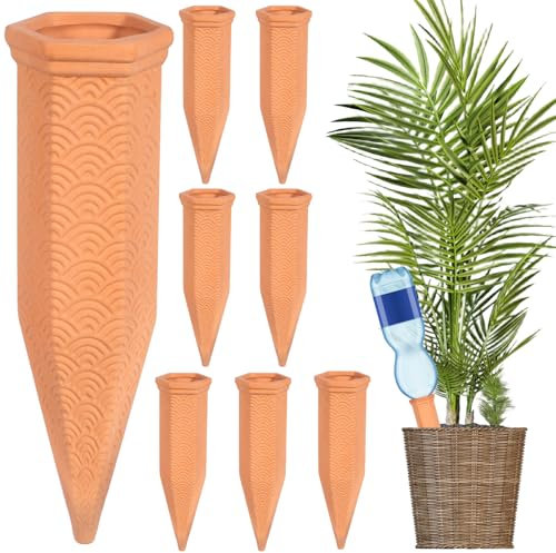 CYJJYZ 8 Pcs Cono de Riego de Arcilla, Cono Arcilla Riego Automático, Conos de Terracota de Autorriego, Dispensador De Agua para Plantas para Plantas de Interior y Exterior