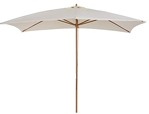 Outsunny Ombrellone da Giardino 2x3 m con Corda e Prese d'Aria, Ombrellone da Esterno con 6 Stecche in Legno, Bambù e Poliestere 180g/㎡, per Cortile, Terrazza e Balcone, Beige