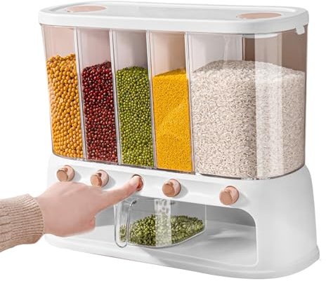 Contenitore Di Stoccaggio Di Cereali - Distributore Di Cereali A Parete, Organizzatore Alimentare | Costruzione Pp Resistente Con Copertura Ermetica, Pannello Visivo Trasparente Per Cucina, Conservazi