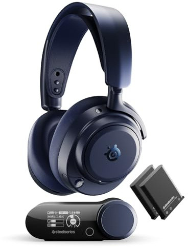 SteelSeries Arctis Nova Pro Omni – Hi‑Res trådlöst gamingheadset, 96 kHz/24-bitar, ANC, ClearCast Pro mikrofon, AI-brusreducering, mobilapp, Mix 2,4 GHz + BT, OmniPlay PC+PlayStation+Xbox – Midnattblå